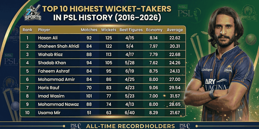 Top 10 Highest Wicket-Takers in PSL History (2016–2026)