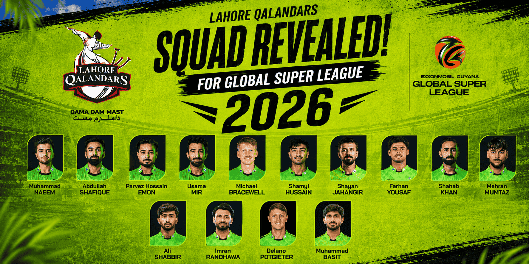 Lahore Qalandars Squad Revealed for Global Super League 2026