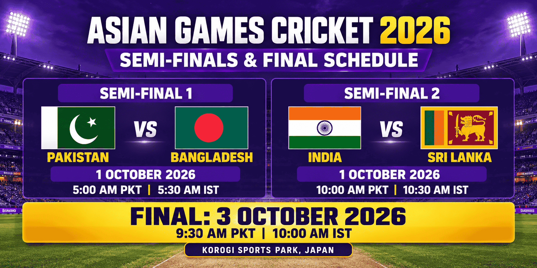 Asian Games Cricket 2026: Semifinal and Final Match Schedule